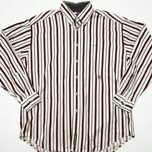 Vintage Tommy Hilfiger Shirt Large Colorful Striped Crest Button Up Long Sleeve
